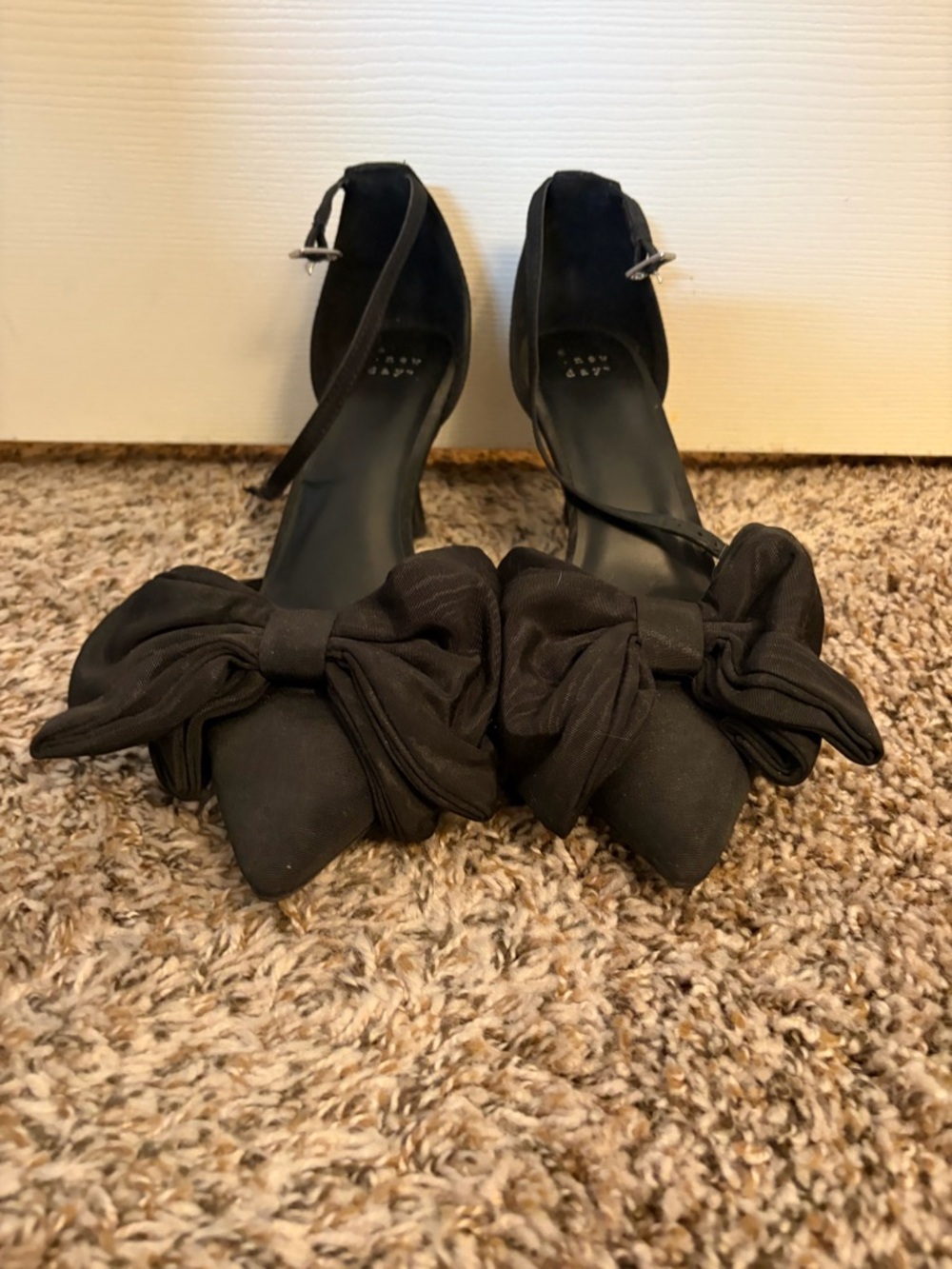 a new day Black Pointed-Toe Ankle-Strap Heels with Bow